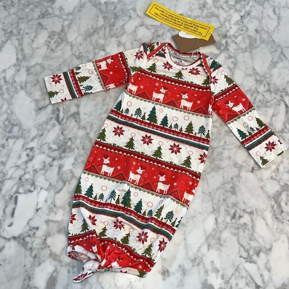 NWT ANGEL DEAR HOLIDAY KNOTTED GOWN 0/3M